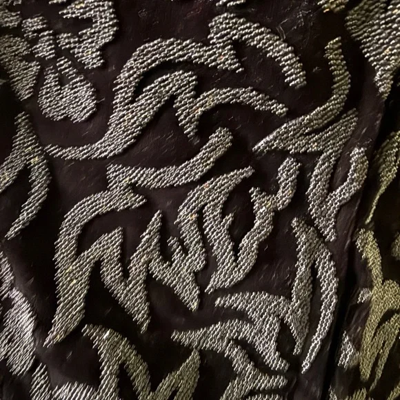 Tadashi Vintage Black Velvet Beaded Mesh Sleeve V-Neck Party Evening Top M - Picture 11 of 12